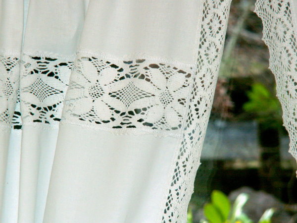Romantik Gardinenset 2 Schals weiß mit Bindebändern